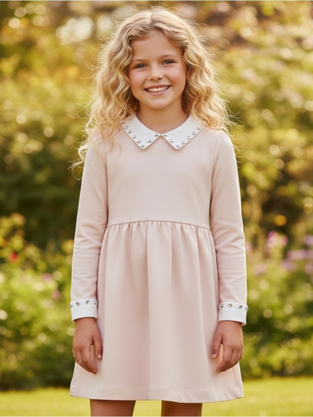 NWT Reiss Girls' Blush Diamanté Collar Fit & Flare Dress Wedding Party Formal